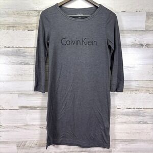 Calvin Klein Gray Logo 3/4 Sleeve‎ Lightweight Knee Length Stretchy NightShirt S